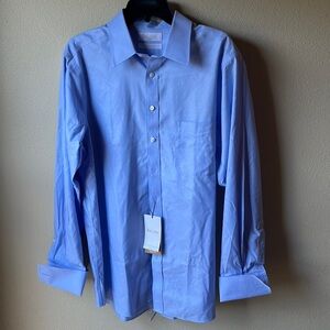 Roundtree & Yorke Gold Label blue dress shirt 16 1/2 x 33 non-iron slim fit